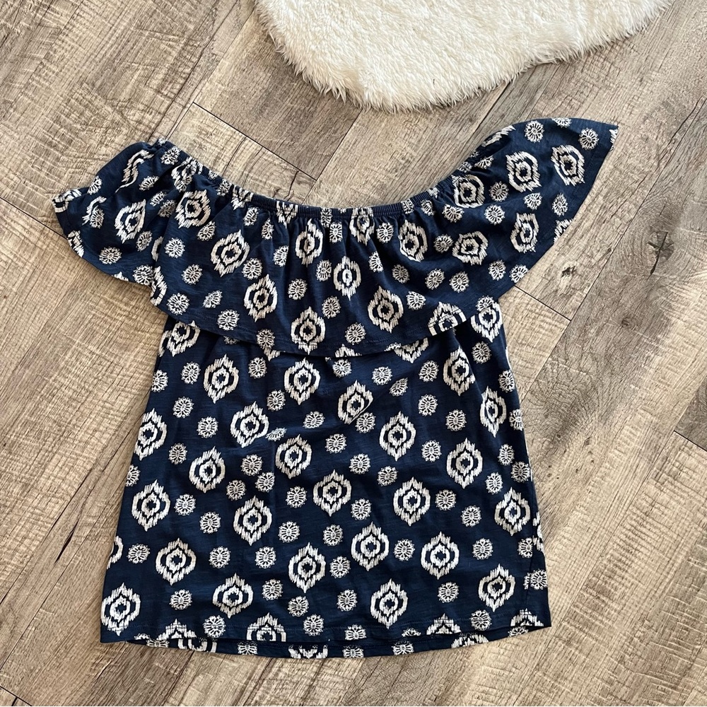 Promod Cotton Off the Shoulder Blue Top Small